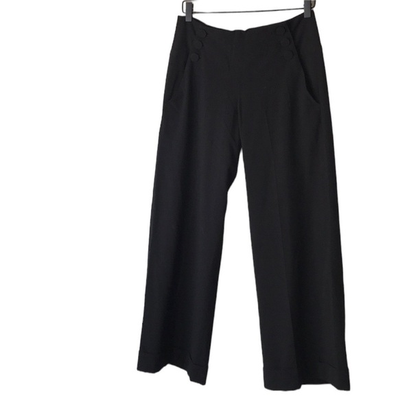 Larry Levine black sailor wide leg black trouser pant - Picture 1 of 6